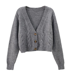 V Neck Short Cardigan Twist Sweater Coat