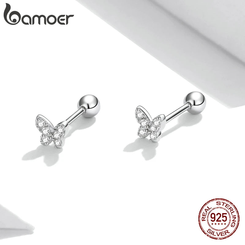 Silver Star Earrings for Women Tiny Butterfly Stud Earrings