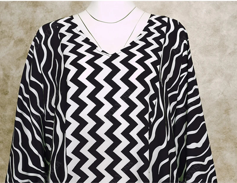 Retro Striped Batwing Sleeve Plus Size Loose Maxi Dress