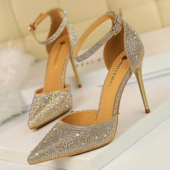 Shoes Shiny Rhinestones High Heels Ladies Shoes Pumps Stiletto Sandals 10 Cm