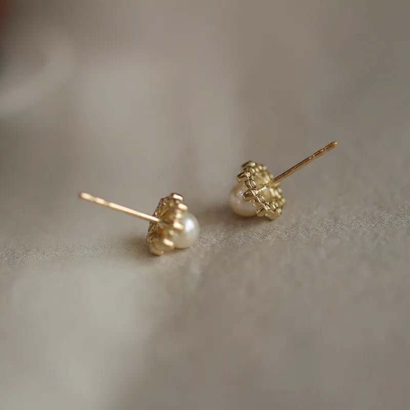 Simple Pearl Stud Earrings Plated Jewelry Gift