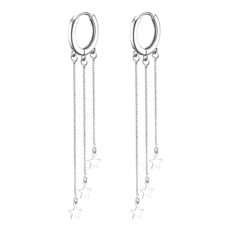 Silver Color Drop Earrings Buckle Trendy Elegant Long Chain Star Tassel Jewelry