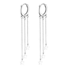 Silver Color Drop Earrings Buckle Trendy Elegant Long Chain Star Tassel Jewelry