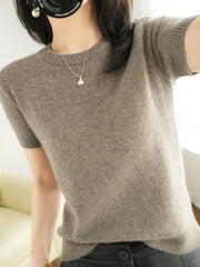 Short-sleeved Knitwear O-neck T-shirt Pullover Tops Sweater