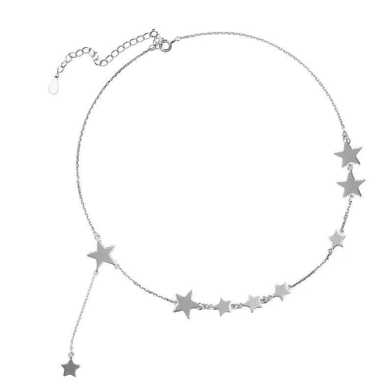 Silver Color Charm Chain Necklace for Women Trendy Simple Stars