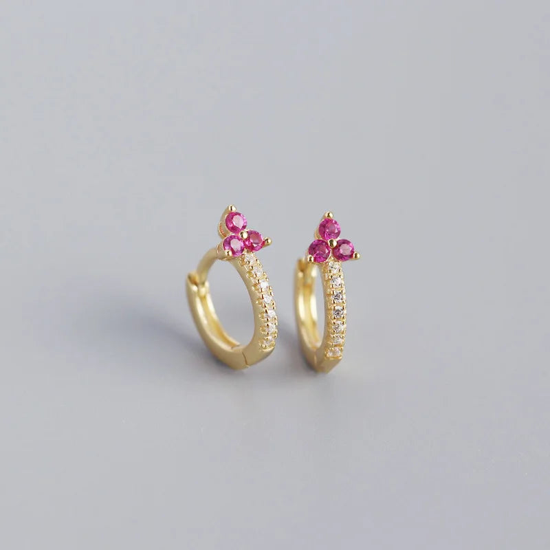 Pave Colorful Zircon Romantic Flower Stud Earrings for Women Jewelry