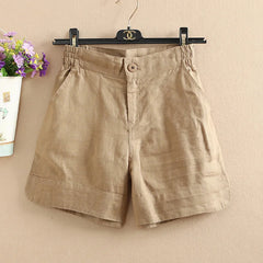 Style Solid Color Wide Leg Cotton Linen Office Lady Casual Loose Harajuku Shorts