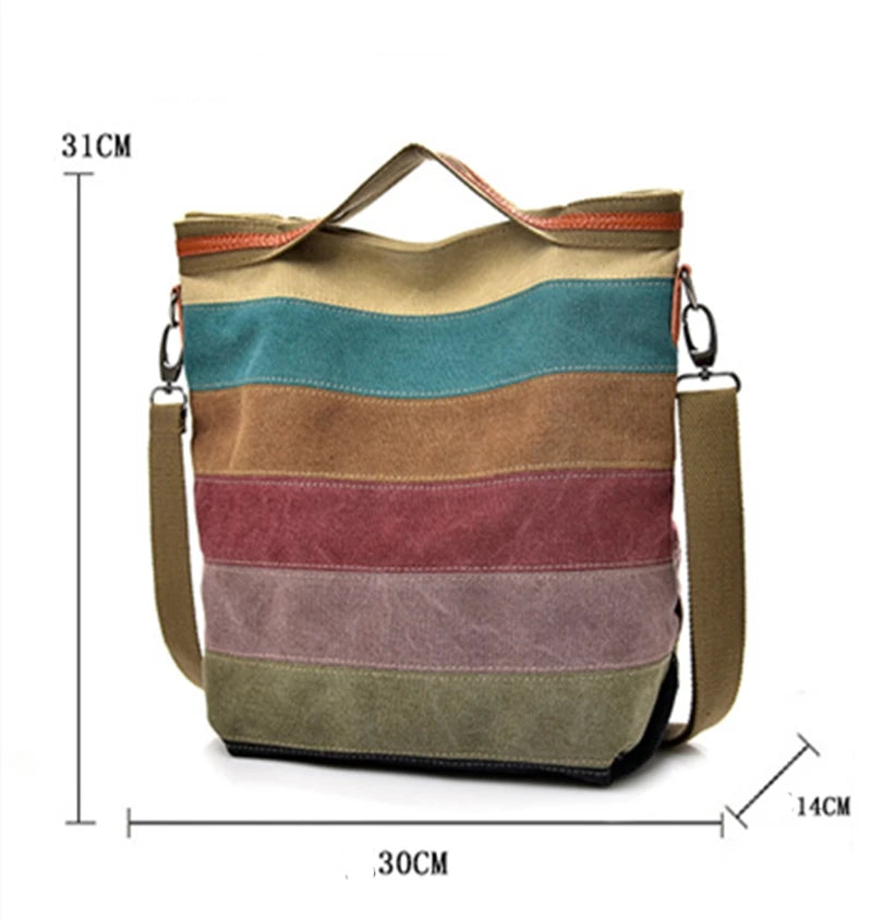 Stripes Printing Rainbow Crossbody Bags Canvas Fashion