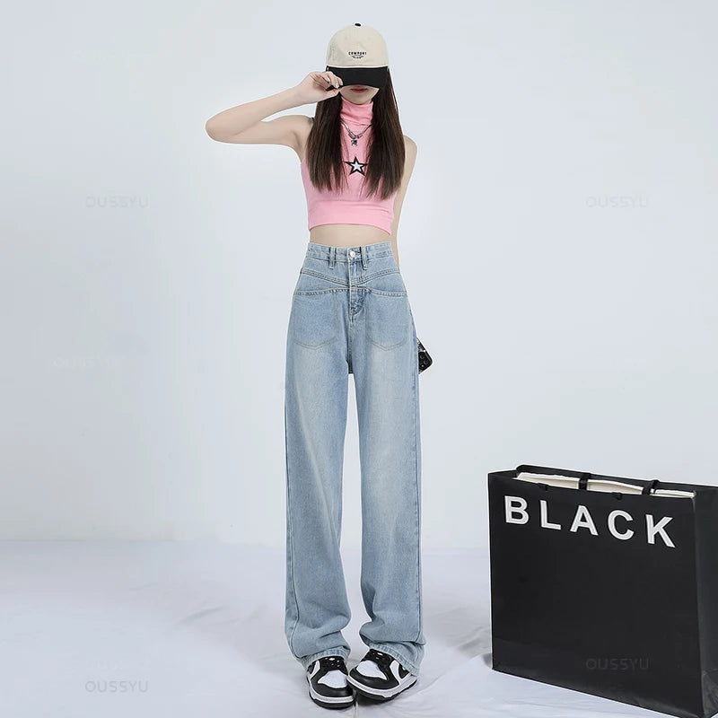 Woman Jeans High Waist Wide Leg Cotton Loose Denim Clothing