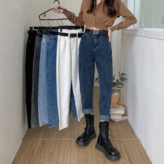 High Waist Women's Jeans Style Washed Cotton Denim Trousers