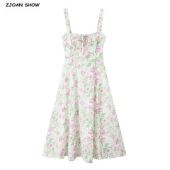 Floral Print Cross Lacing up Bandage Back Sling Dress