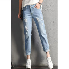 Fashion Mid Waist Boyfriend Big Ripped Hole Jeans Casual Denim Pants