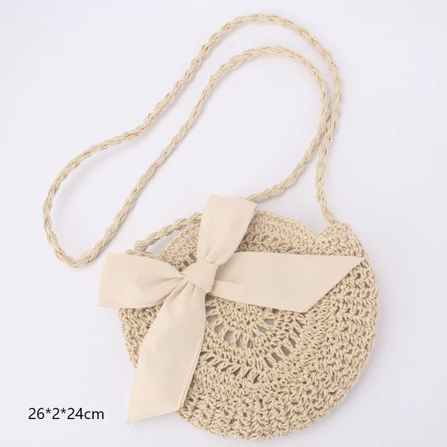 Hand-Crochet Knitting Straw Crossbody Bag Round Woven Knitted