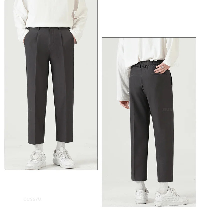 Suit Pants Men Business Thin Formal Ankle Length Work Pant