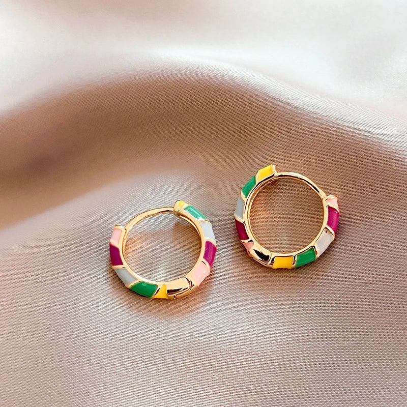 Design sense Mini Simple Colorful Drop Glaze Enamel Hoop Earrings