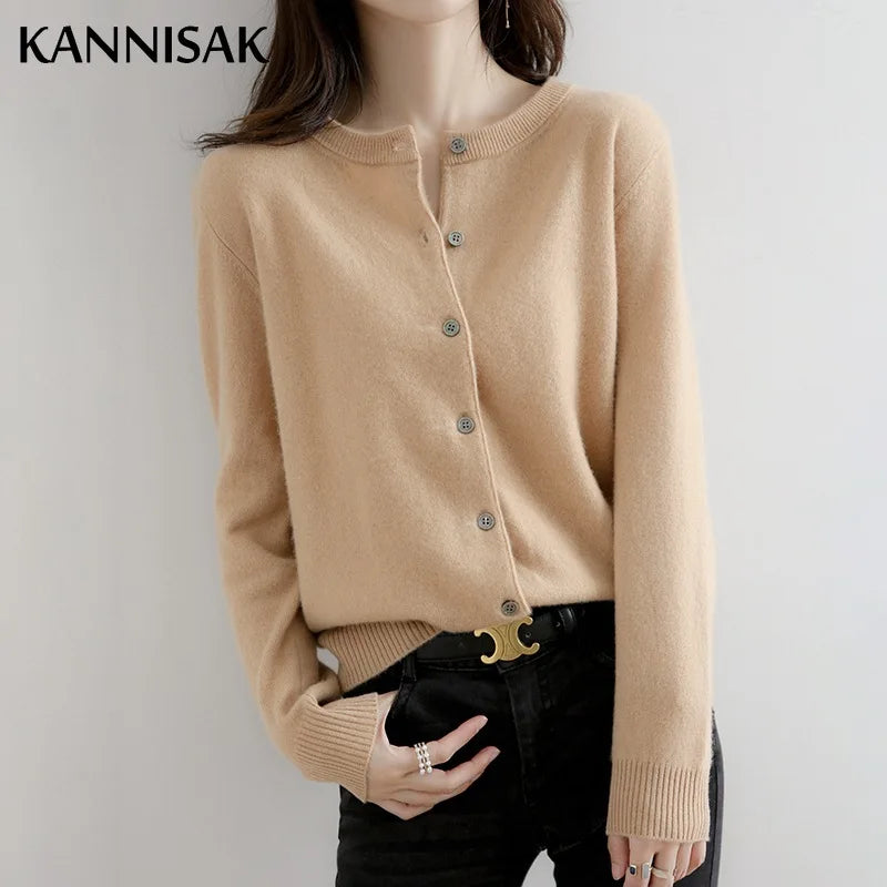 Sweater Cardigans V-neck Single Knitwear Tops Solid