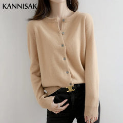 Sweater Cardigans V-neck Single Knitwear Tops Solid