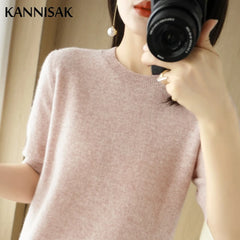 Sweater Short Sleeve O-neck Slim Fit Knitted Pullovers