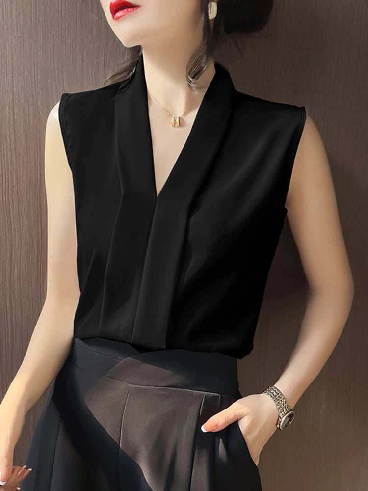 Office Lady Style Shirts Sleeveless Blouse Shirts