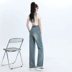 Woman Jeans High Waist Wide Leg Jean Cotton Denim Clothing Straight Leg