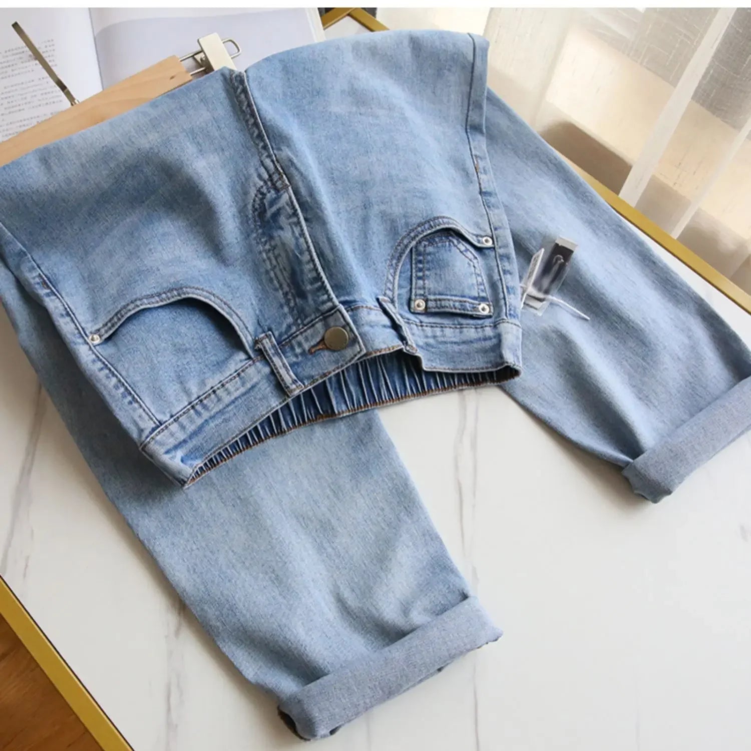 Casual Loose Denim Pants High Waist Straight Zipper Simple