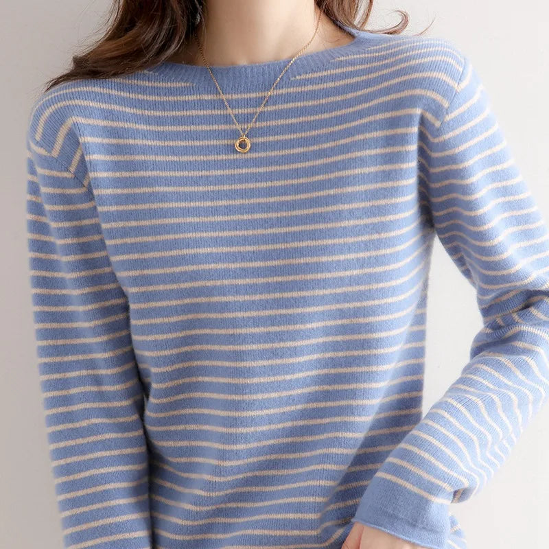 Women O-Neck Striped Sweater Harajuku Retro Pullover