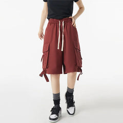 Black Cargo Shorts for Women Street Style Vintage Loose Straight