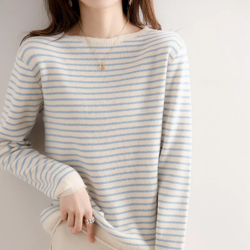 Women O-Neck Striped Sweater Harajuku Retro Pullover