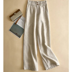 Fashion Cotton Linen Pants Elegant High Waist Wide Leg Trouser