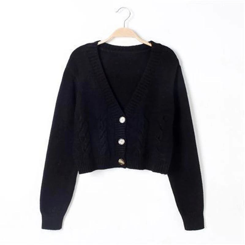 V Neck Short Cardigan Twist Sweater Coat