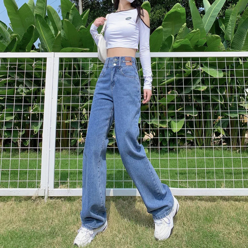 Y2K Woman Jeans High Waist Wide Leg Cotton Denim Clothing Streetwear Vintage