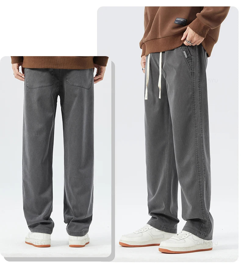 Men's Thick Loose Straight Elastic Waist Korea Casual Trousers