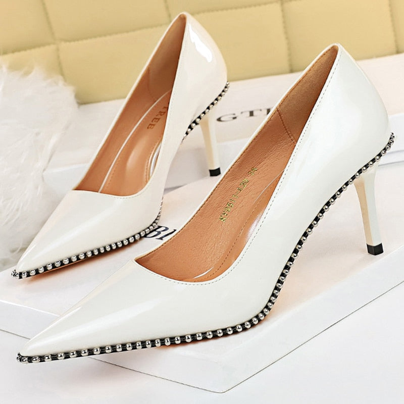 Shoes Rivet Woman Pumps High Heels Stiletto Pu Leather