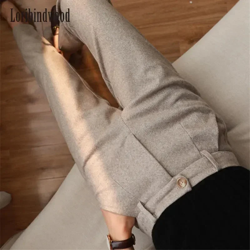 Woolen Pants Harem Pencil High Waisted Casual Suit Pants Office