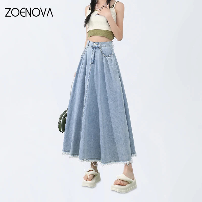 Style Denim Skirt Office Thin Summer Loose A-line Casual