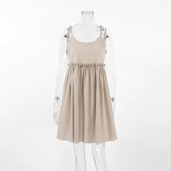 Cotton Linen Suspender Dress Beach Style Casual