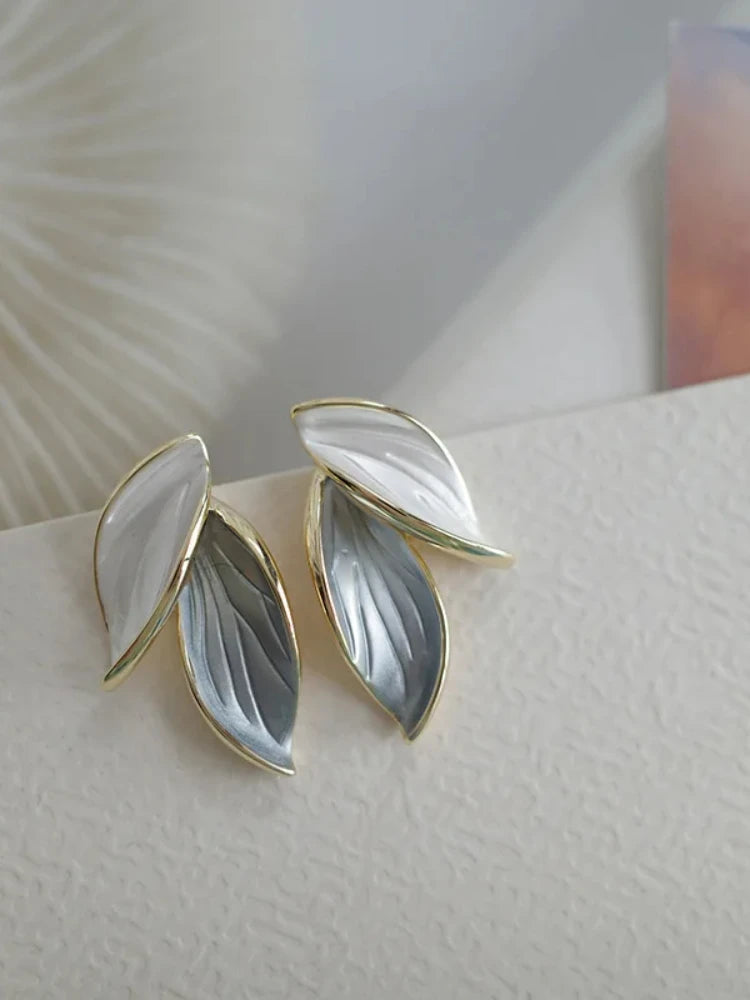 Metal Trendy Fresh Lovely Sweet Grey Leaf Stud Earrings