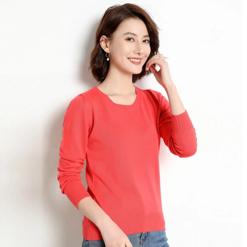 Women Sweater O-neck Basic Pullover Casual Pulls Jumpers