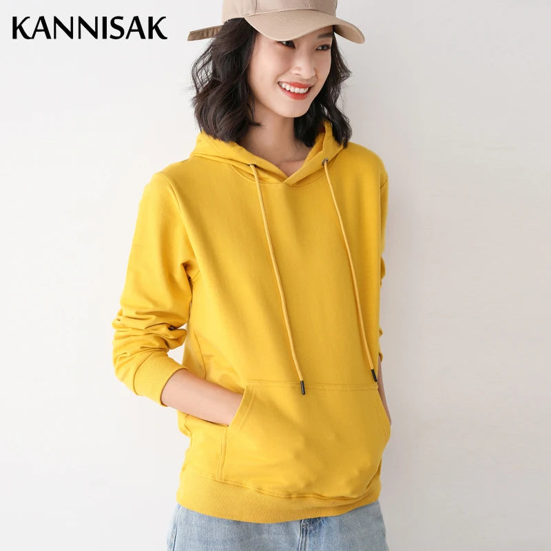 Women Hoodies Loose Long Sleeve Pullovers Solid Casual