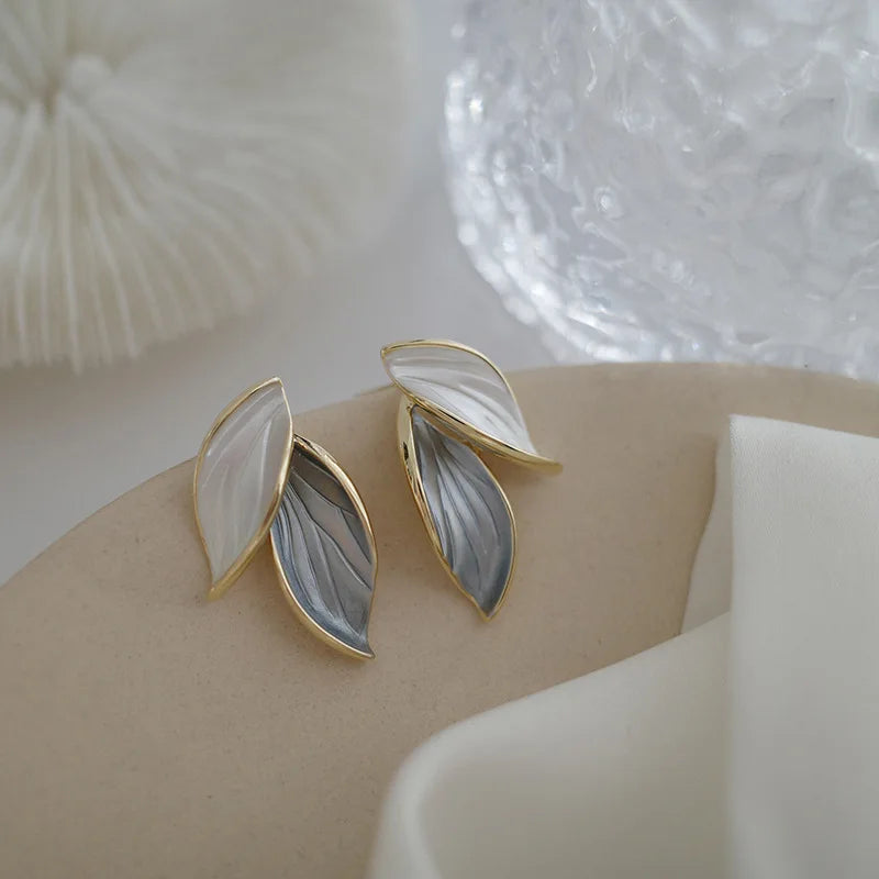 Metal Trendy Fresh Lovely Sweet Grey Leaf Stud Earrings