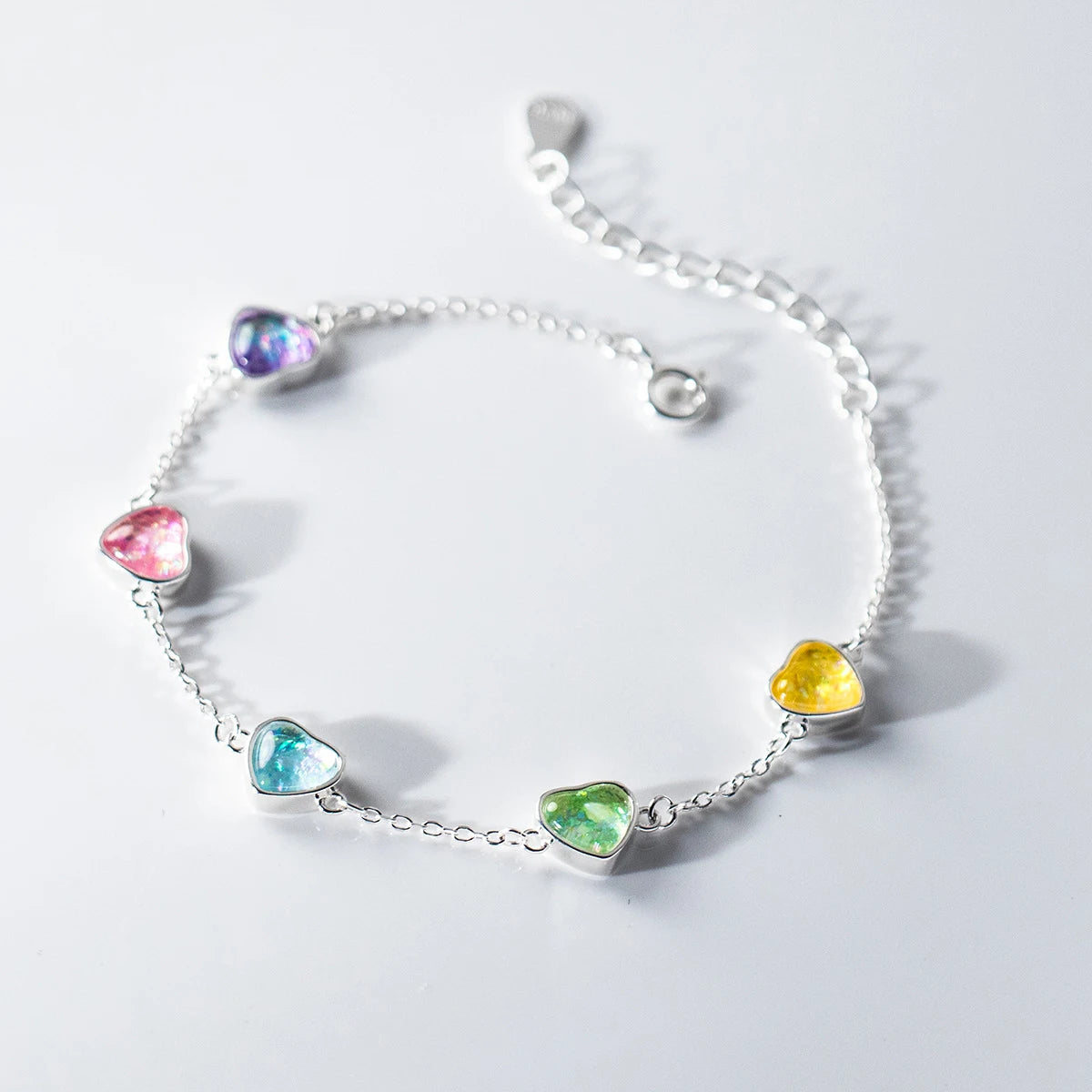 Silver Sweet Heart To Heart Colorful Zirconia Bracelet