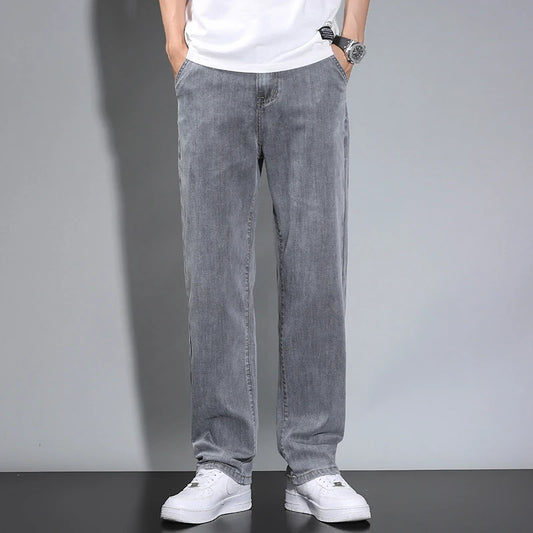 Summer Thin Men's Straight Loose Gray Jeans Trousers