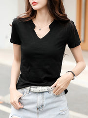 Cotton T-Shirt Cotton V-Neck Soft Basic Fashion Classic Tops