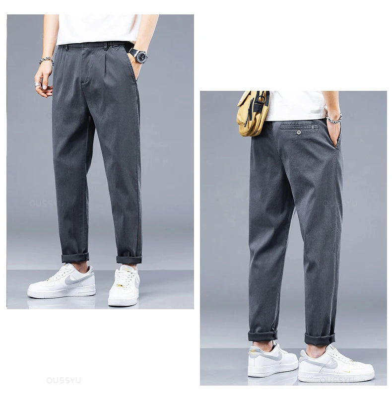 Casual Pants Men Thin Slim Elastic Waist Jogger Work Trousers