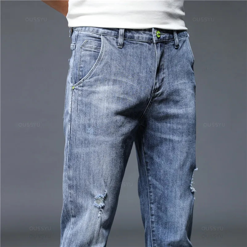 Men's Ankle Length Jeans Streetwear Design Denim Pants