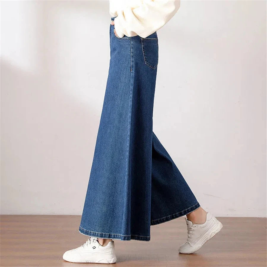 Loose Culotte Wash Vintage Wide Leg Jeans Women Oversize