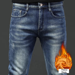 Fleece Thick Warm Pencil Jeans Classic Pocket Men's Trendy Fashion