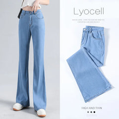 Lyocell Flared Jeans Woman High Waist Denim Pant