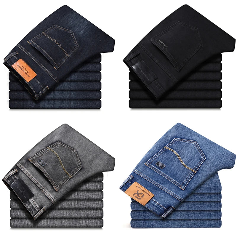 Men's Stretch Regular Fit Jeans Business Casual Classic Style Fashion