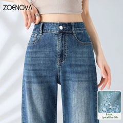 Retro Street Wide Leg Jeans Thin High Waist Loose Simple Length Pants